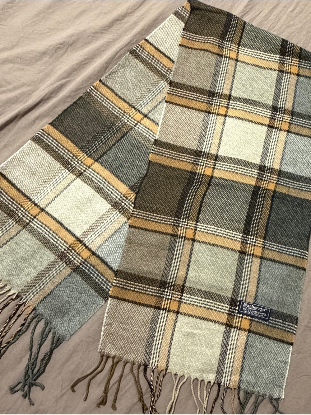Burberry Plaid Wool Scarf in Mustard, Olive, Cream, Gray - Picture 1 of 3
